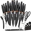 Amorston Knife Set, 22-Piece Kitchen Knife Set with Acrylic Block, Dishwasher Safe with Sharpener, High Carbon Stainless Steel, Anti-slip Ergonomic Handle, Black,Valentine's Gift