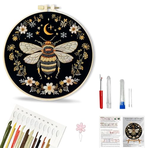 Image of Huacan Embroidery Kit for Beginners Adults Includes Stamped Pattern, Hoop, Color Threads,Tools,Easy to Follow Instruction (Dragonfly)