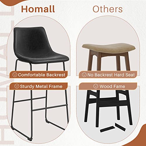 Image of Homall Bar Stools Set of 2 Counter Height Stools Dining Chair Pu Leather Metal Bar Stool Modern Chair for Home, Kitchen, Dining Room