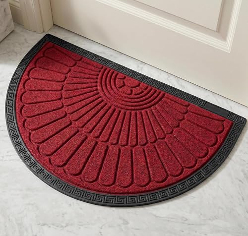 Image of Yellow Weaves Semi Circle Door Mat for Home Entrance, Half Moon Outdoor Rubber Mat - Non-Slip, Anti Skid Half Circle Foot Mat, Dirt Trapper, Heavy-Duty, Waterproof Main Doormat, 45x70 cm | Red