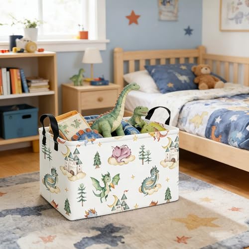 Image of Rectangular Dragon Storage Basket | Fabric Organizer Bin for Books,Clothes,Gifts,Pets-Perfect for Home,Office,Nursery,Dorm,Shelf(Rec-dragon )