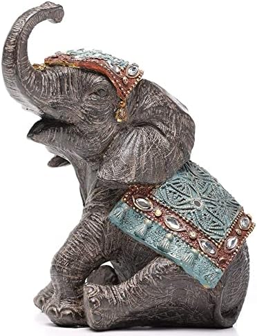 cathyladi Elephant Statue Decor 7.9inchs Large Resin Elefante Figurines Sculpture with Trunk Up Home Decoration Good Luck Wealth