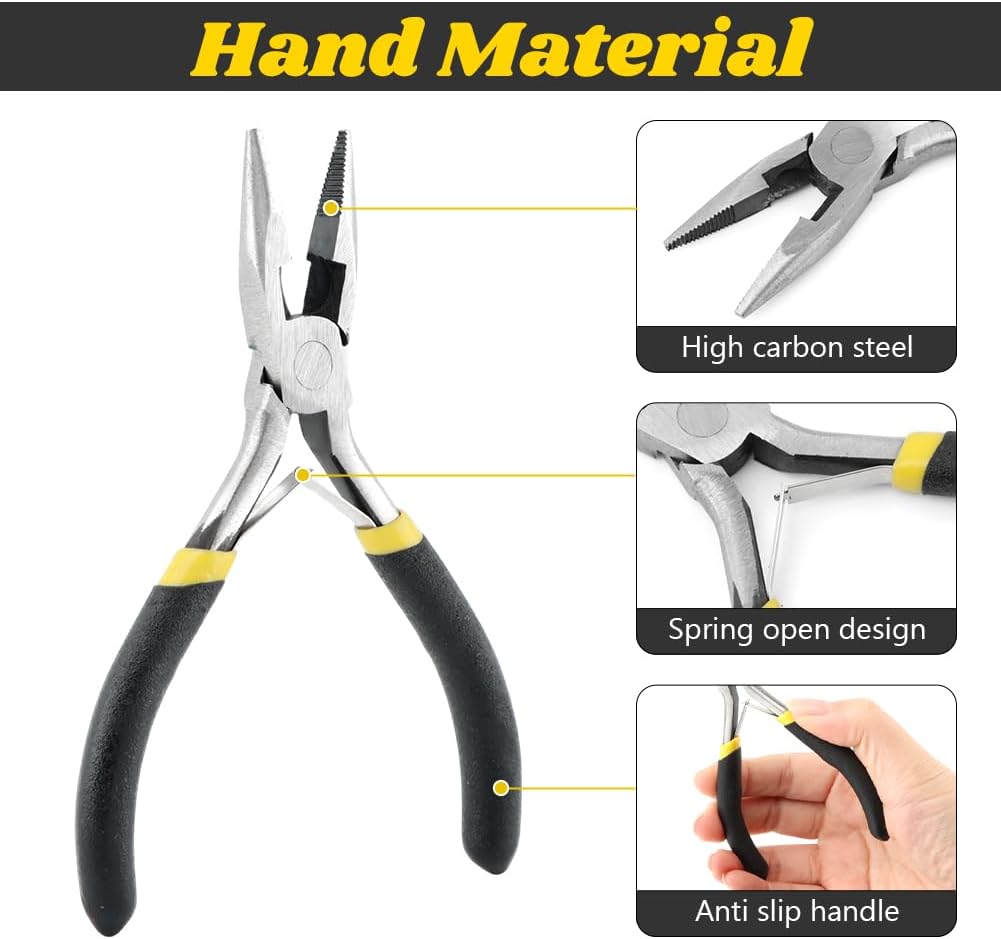 Jewelry Pliers Set of 8, Professional Jewelry Making Tools Kit Diagonal Plier, End Cut Plier, Bent Pliers, Combination, Flat, Needle, Round Nose for Craft, Wire Wrapping(Black)