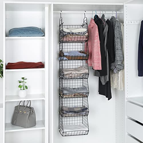 X-cosrack-6-Tier-Closet-Hanging-Organizer-Clothes-Hanging-Shelves-with-4-Hanging-Hooks-5-S-Hooks-Wire-Storage-Basket-Bins-for-Clothing-Sweaters-Shoes-Handbags-Clutches-Accessories-Patent-Design