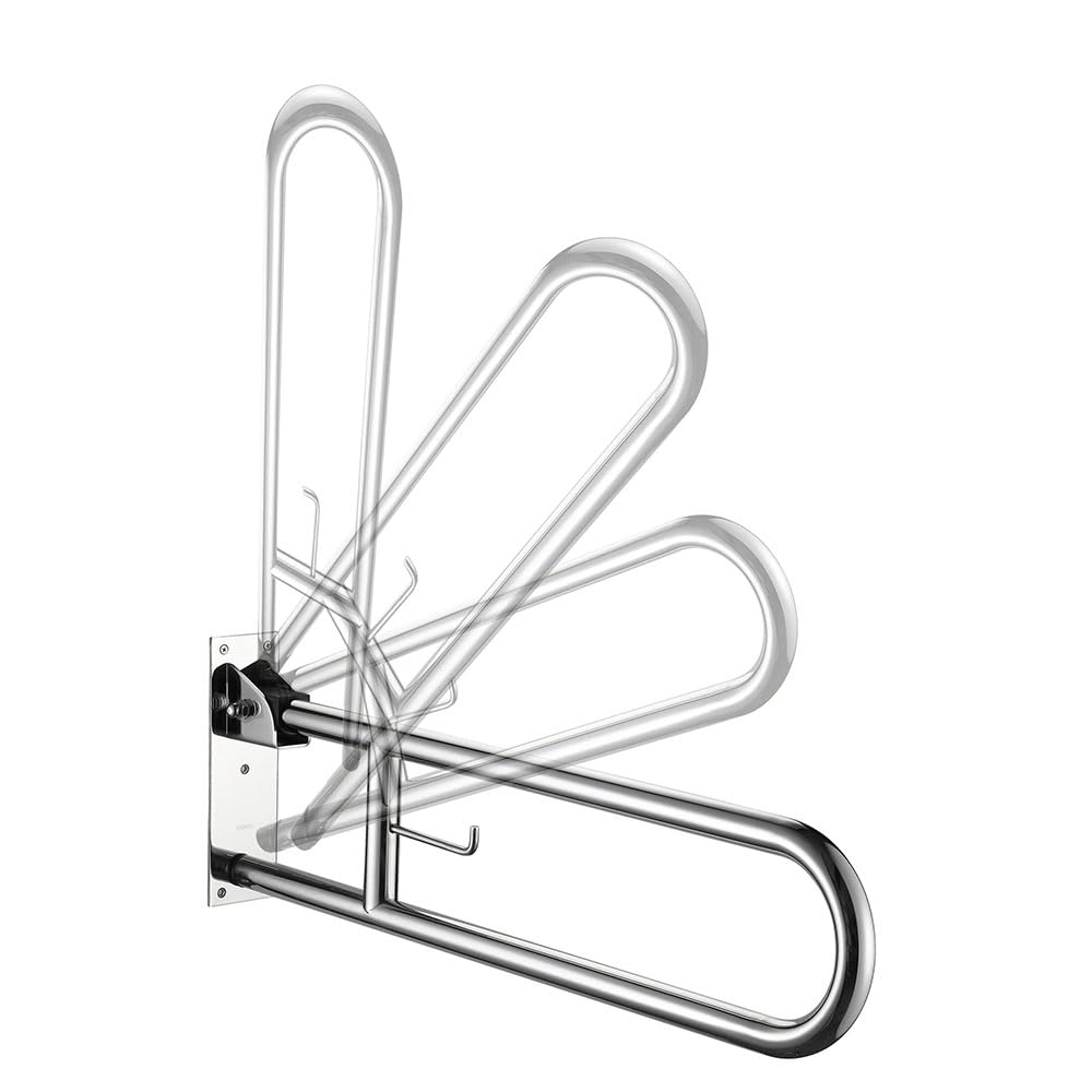 Kibath 489141 Asa abatible con portarrollos para el baño o el Aseo. Fabricada en Acero Inoxidable 304. con Sistema de Seguridad para fijarla a la Pared. para adaptación de aseos y baños, Cromado