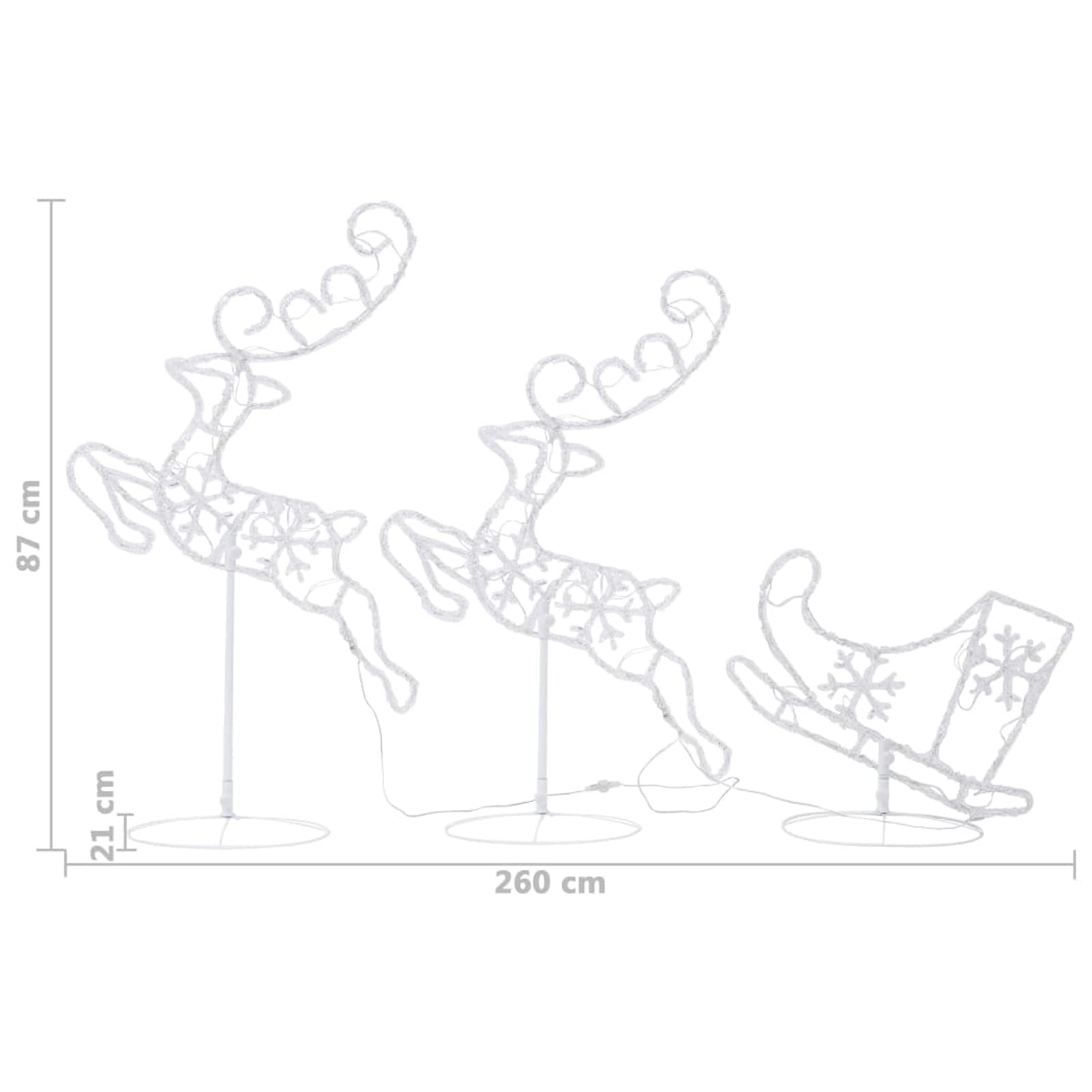 Tidyard Weihnachtsdeko LED Rentiere & Schlitten, LED Rentier, Rentiere Weihnachten Deko, Beleuchtet Dekofigur Weihnachtsdeko Weihnachten Beleuchtung Außen, Acryl 260x21x87 cm Bunt