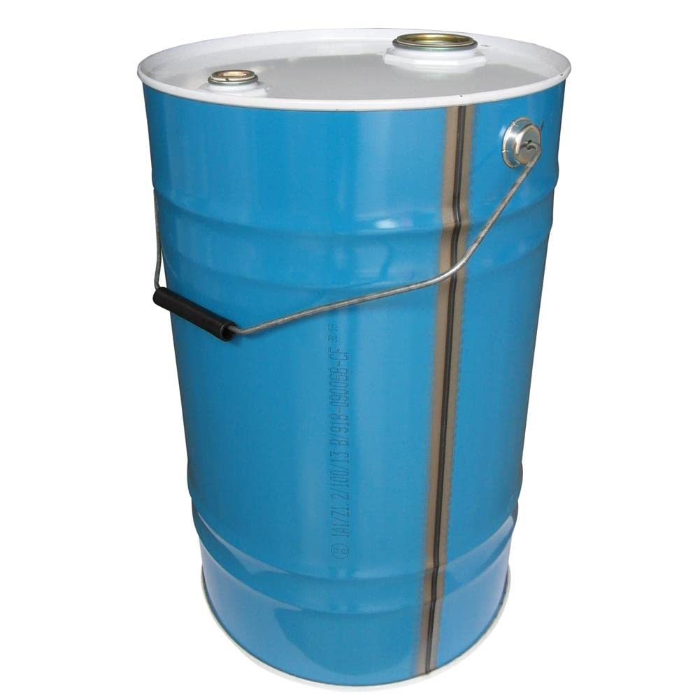 Fusto in ferro cilindrico, capacità 30 Lt, omologato ADR/ONU per liquidi, con tappi a vite Tri Sure (inclusi), corpo azzurro interno laccato