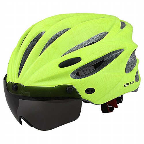 Casque de vélo avec lunettes monobloc magnétiques de style aérodynamique haute visibilité vert