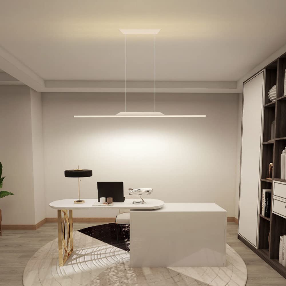 Biała lampa wisząca, ściemniana lampa liniowa LED, długa nordycka lampa do jadalni, restauracji, kuchni, stołu, czarodziejskiego baru (100 cm)