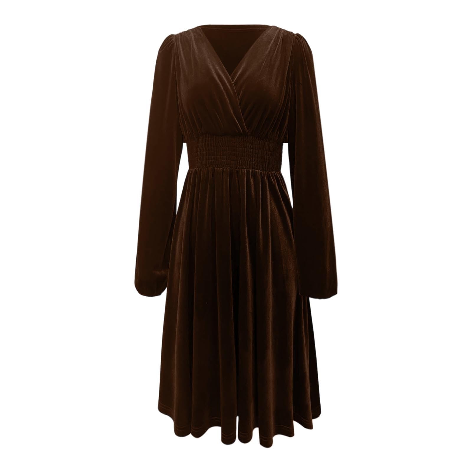 TTDGYYXW Freizeitkleider Strickkleid Damen Pulloverkleid Elegantes Herbstkleid Winterkleid Elegantes Samtkleid für Damen – Weich, Bequem, Fließend, A-Linie, Langarm, Perfekt für Festliche Anlässe