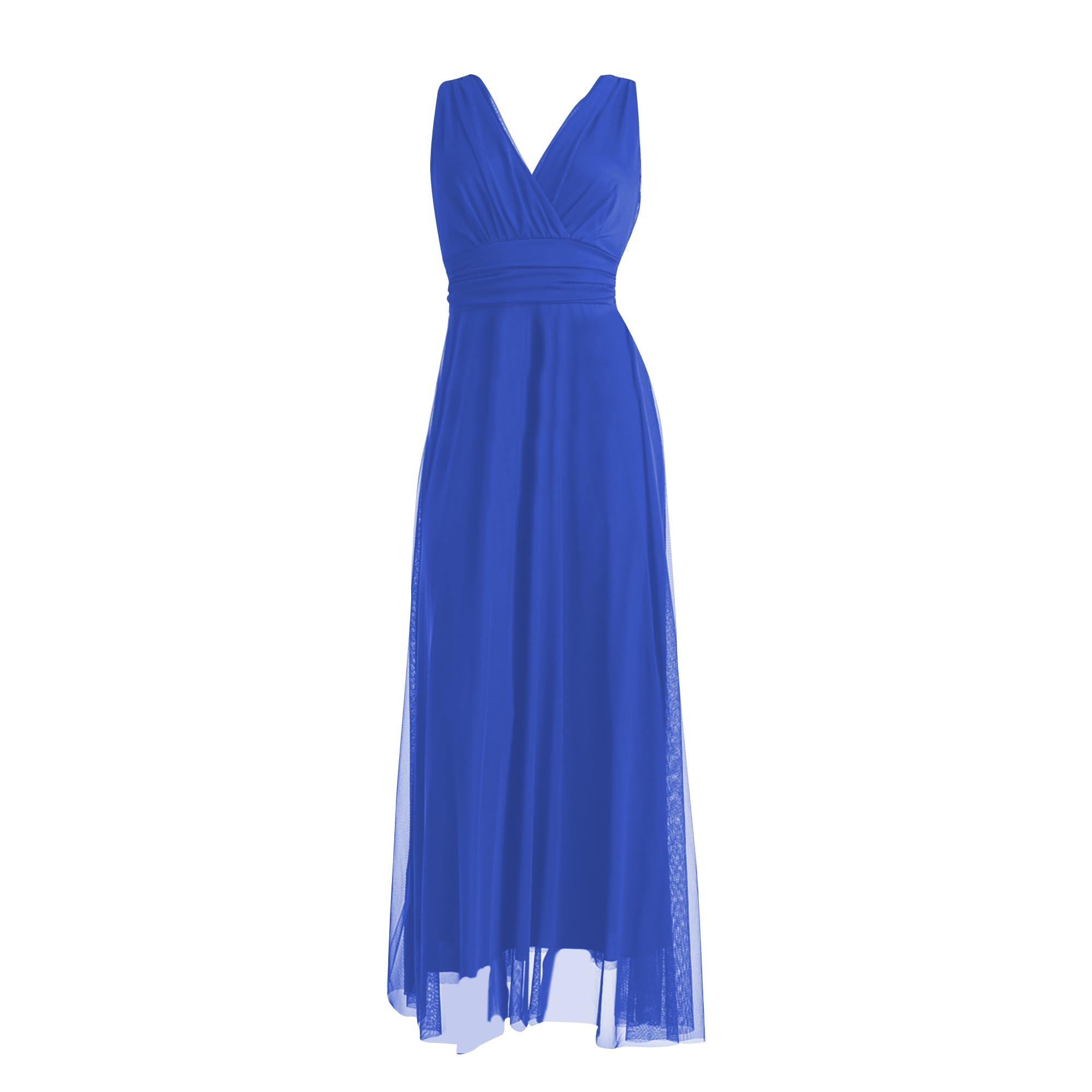 Abito Lungo da Cerimonia Donna in Tulle Elasticizzato con Scollo a V – Made in Italy