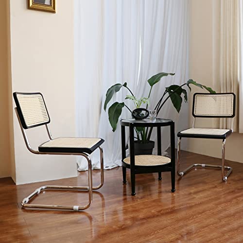 Seonyou Rattan Mid Century Modern Dining Chairs Set Of 4, Dining Room Chairs With Rattan Solid Wood Backrest And Sturdy Metal Leg, Woven Black Cane Back Kitchen Chairs #TOP3