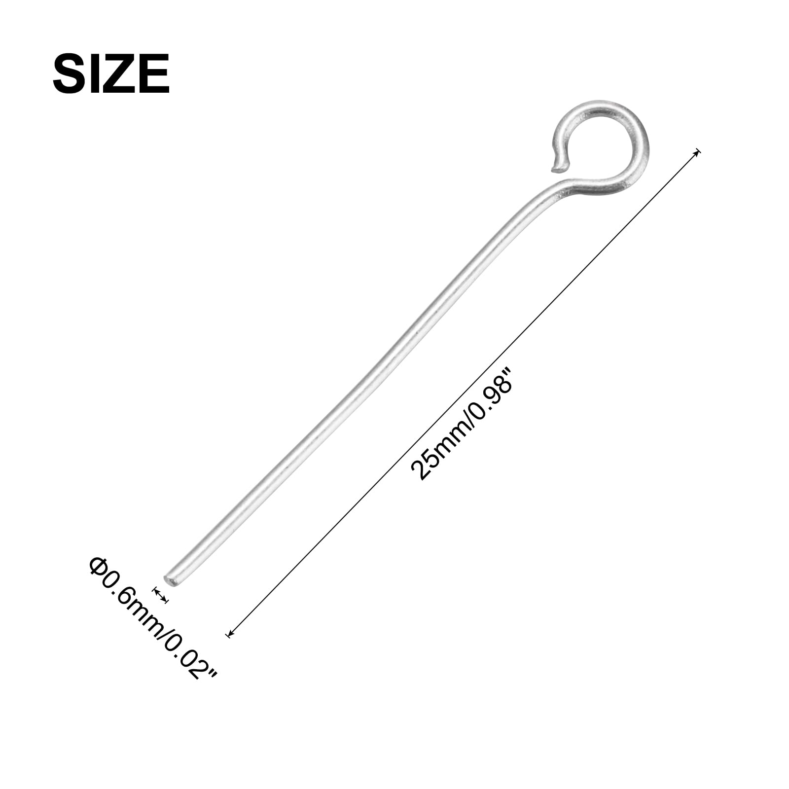 MECCANIXITY 600pcs Stainless Steel Eye Pins 0.6mm/24 Gauge 25mm Earring Flat Headpins for Jewelry Making Supplies Jewelry Findings, DIY Craft, Necklace, Silver