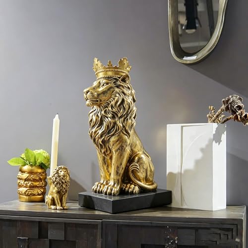 Gold Lion Statue Crown with Black Base of Beasts Statue