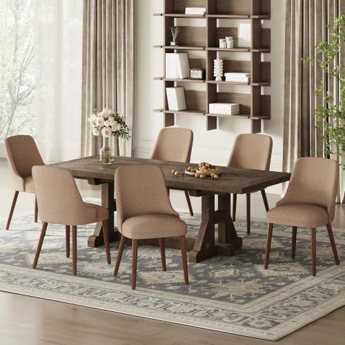 Image of MALOL Upholstered Dining Chairs Set of 6, High-Back Dining Room Chair with Wood Legs, Padded Kitchen Chairs for Dining Room /Restaurant /Cafe, Camel
