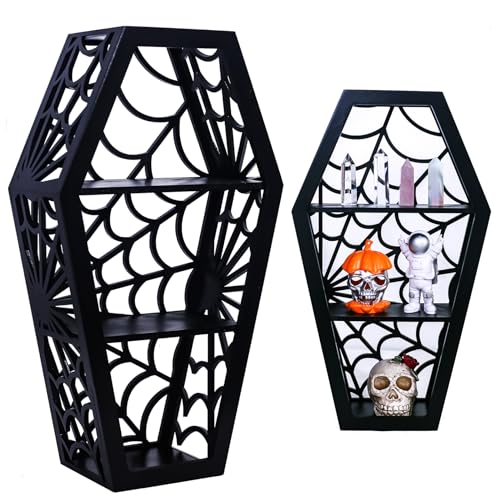 CEFLITECO Spider Web Coffin Shelf - Vintage Haloowen Decor for Bathroom and Kitchen - Gothic Furniture for Countertop Stand - Goth Accessories Spooky Wall Decor - Witchy Gifts for Women