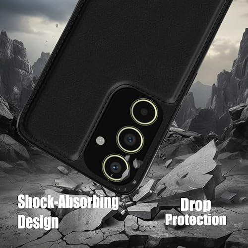 Image of Leather Case for Samsung Galaxy A55 Premium Protective Stylish Slim Cover with Shockproof Raised Edges Black
