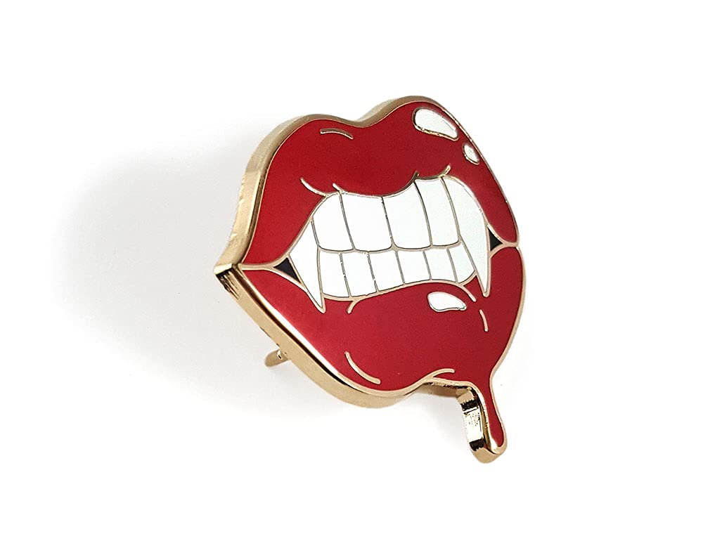 Red Vampire Lips and Fangs Enamel Lapel Pin