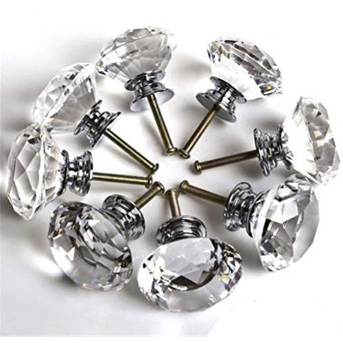 Vosarea 12 peças 25 mm puxador de vidro cristal 30 mm em forma de diamante Usd para armário, gaveta,
