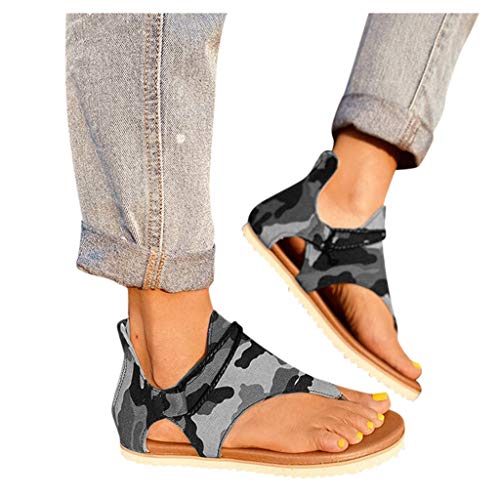 Read About Duinzusyful Women's Summer Flat Sandals Comfy Flip Flops Gladiator Camouflage Pattern Sli...
