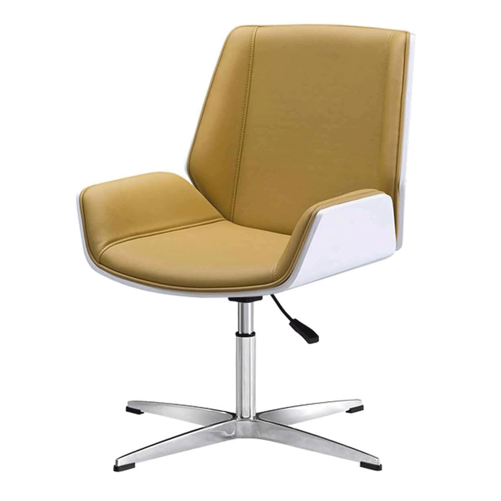 Silla de oficina ejecutiva de respaldo medio, altura ajustable, función de inclinación, piel sintética, silla de escritorio giratoria para uso en computadora, sin ruedas para un asiento cómodo