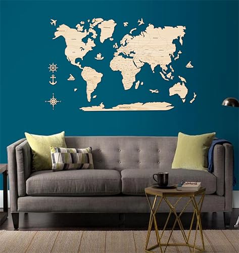 Image of AD INFINITUM 3D Wooden Map of World | Home Decor | Office Decor | A great gift for travelers | Wall decor Country names with Borders (Beige Maple, 3x2 Feet, WORLD MAP)