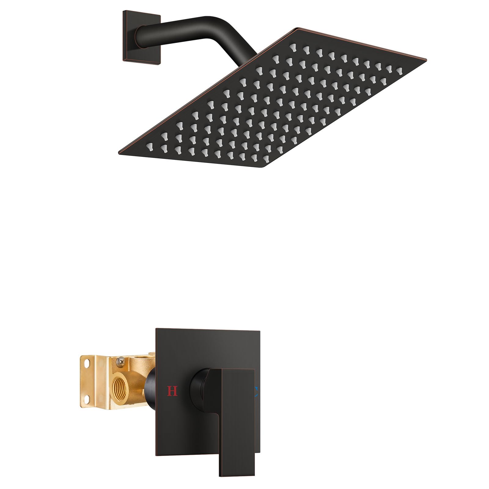 Airuida Set di rubinetto doccia doccia a pioggia per bagno, soffione quadrato da 20,3 cm, funzione unica, kit di assetto per maniglia con filettatura femmina, piastra di copertura