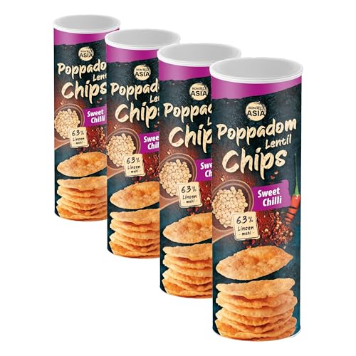 Bonasia Chips Poppadom Sweet Chili, Elaborados con Harina de Lentejas 70 g (Paquete de 4)