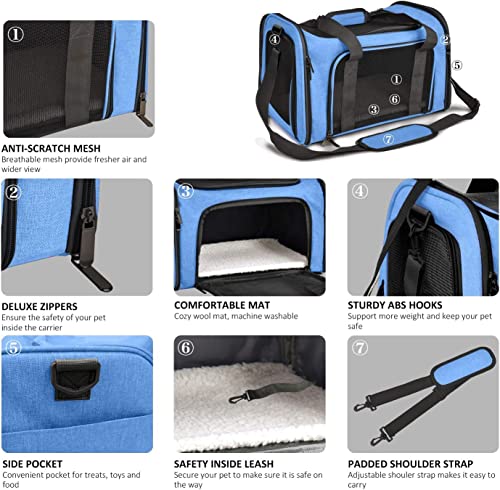 Image of PETANGEL Airline Approved Cat Carriers Small Dog Carrier Pet Carrier Bag for Kitten Puppies up to 4Kg, Small Dog Carrier Soft Sided, Collapsible Travel Puppy Carrier (Size: S, Blue)
