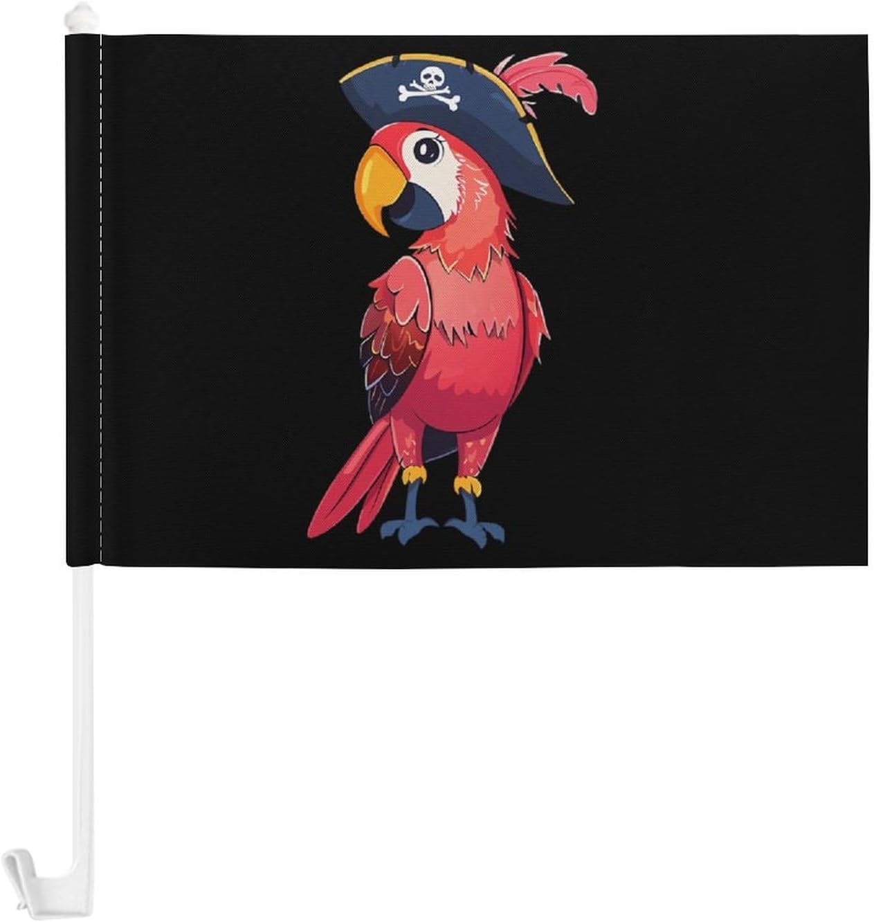 Cute Parrot Piratees Car Flag Polyester Clip Flags Mini Handheld Banners for Auto Outside Travel Decor