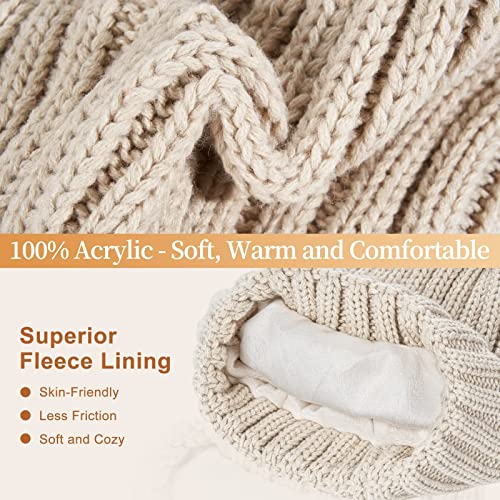Winter Beanie Hat Scarf Gloves Set For Women, Winter Hats For Women Fleece Lined Warm Thermal, Womens Beanie With Pom Pom Long Scarf Neck Warmer Touchscreen Gloves 3 In 1 Cold Weather Set(Oatmeal) #TOP1