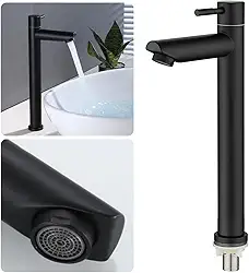 Torneira Banheiro Lavabo Fria 1/4 Volta Luxo Cromada, Metal, Alta,Inox Aço, Premium, Gourmet, Bancada, Pia, Alto Padrão - glatu (Preto)