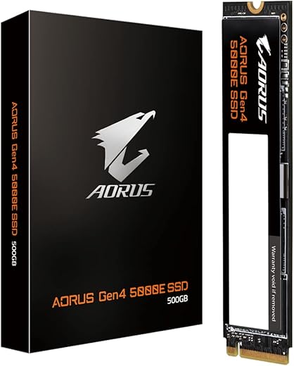 GIGABYTE AORUS Gen4 5000E SSD 500GB AG450E500G-G SSD M.2 500 GB PCI Express 4.0 3D TLC NAND NVMe (Black)