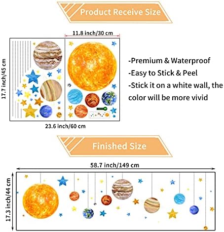 Planets and Space Wall Decals, Removable Solar System Wall Stickers, Cartoon Stars Wall Décor, Peel and Stick Universe DIY Art Murals Vinyl Wallpaper for Kids Boys Bedroom Nursery Decoration 3 51e+6NGTvsL. AC