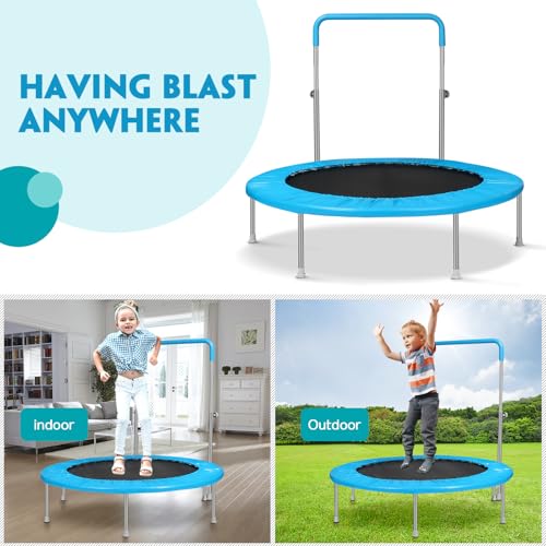 Lyromix 40 Inch Mini Trampoline for Kids and Adults, Indoor Toddler Rebounder Trampoline with Handle, Sky Blue by Lyromix - Image 2