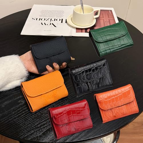 RFID Blocking PU Leather Credit Card Holder Wallet for Women, Compact Accordion Card Case with Multiple Slots, Small Buckle Coin Purse, Stone Litchi Pattern ID Card Organizer (Style-6)4