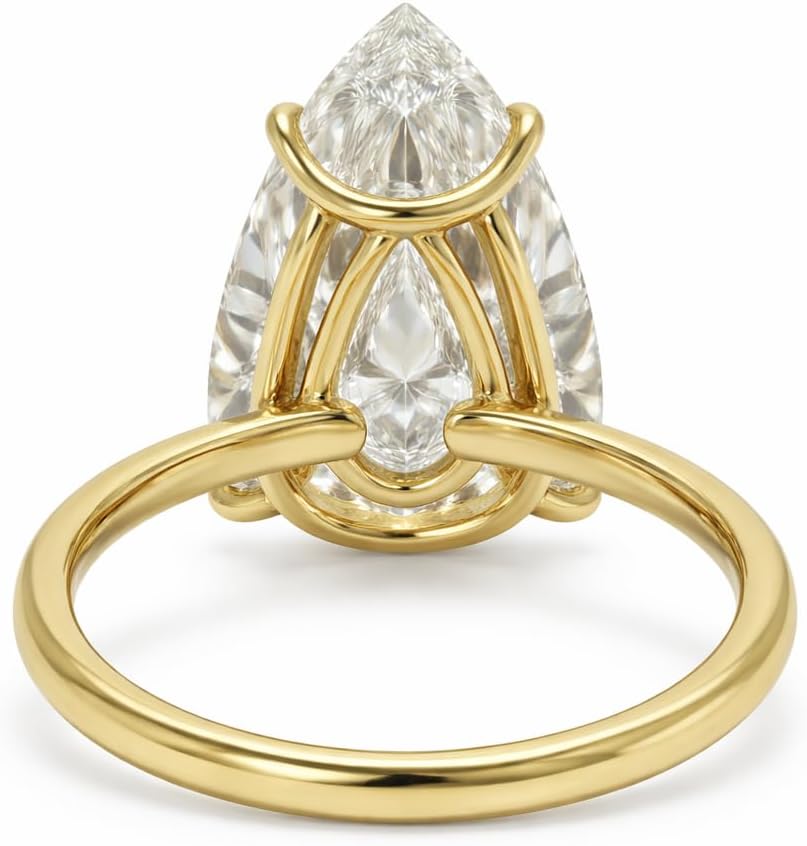 14 x 12 mm Pear Cut CZ Diamond Engagement Ring for Women, Silver with Gold Plating, Solitaire Wedding Ring, Gift for Her, Sizes 3–14