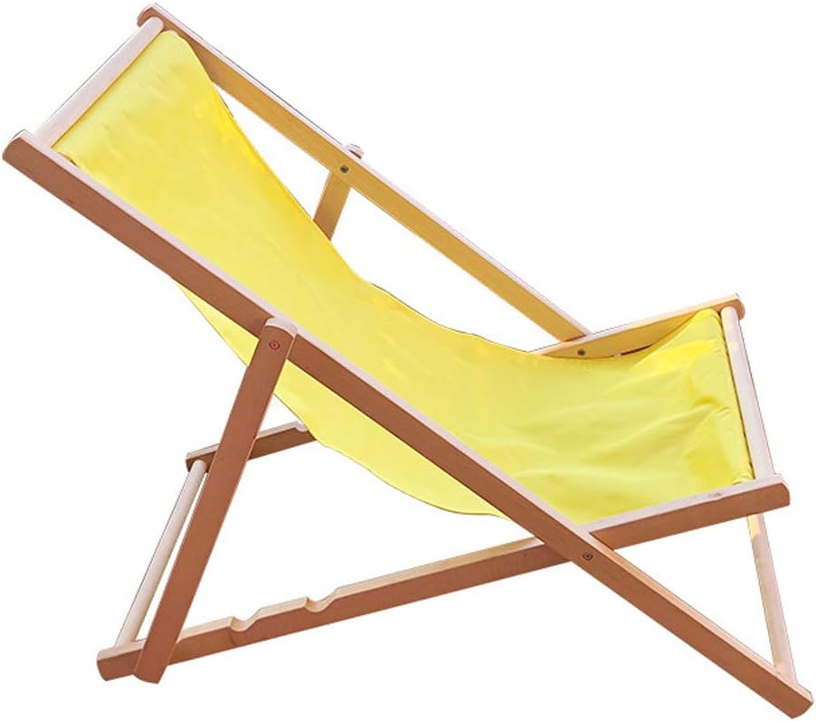 HIOD Outdoor Folding Chair Beech Lounge Chair Portable Breathable Recliner Wooden Garden Patio Lounge Beach Sun Lounger,Yellow