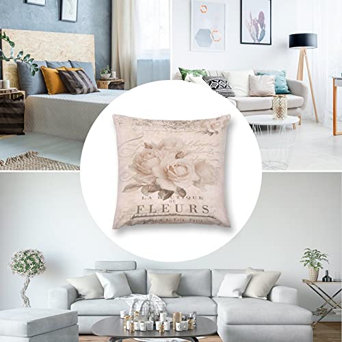 French Vintage Roses Throw Pillow Cover Cozy Square Throw Pillowcases Home Decorative For Bed Couch Sofa Living Room Cushion Case 18"X18" #TOP6