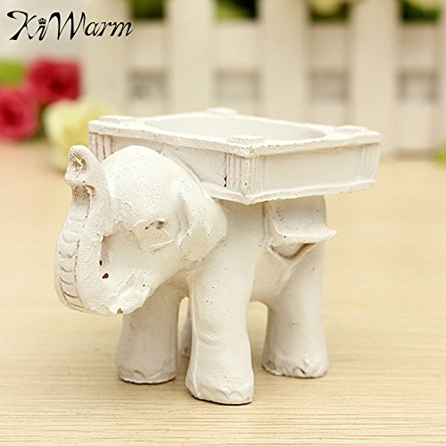 KiWarm Fashionable Resin Ivory Lucky Elephant Tea Light Candle Holder
