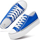 hash bubbie Platform Sneakers for Women White Platform Shoes Low Top Tennis Shoes Non Slip Black Fashion Canvas Sneakers(Dark Blue.US7)