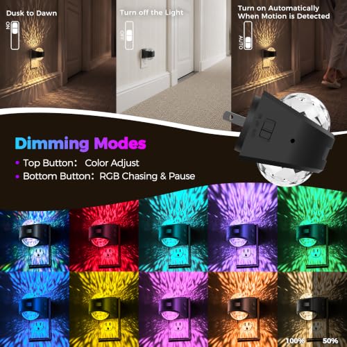 Image of Motion Sensor Night Light Projector, RGB Warm Nightlight Plug in | night lights plug into wall 9 color warm 3000K, dusk to dawn & motion sensor, 180 rotatatble, bedroom, nursery, home decor