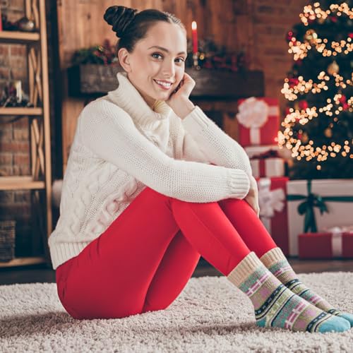 Image of YANGYANG 5 Pairs Winter Warm Thick Crew Knit Socks for Women, Christmas Gifts, Stocking Stuffers