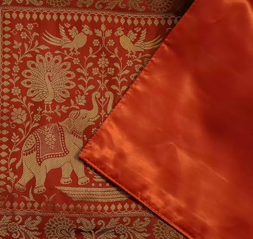 Image of Decorative Handmade Silk Table Runner Golen Brocade Dinning Table & Centre Table Top Decor Rectangular Runners Bed Runners Table Cloth for Wedding (152 X 40 CM ) (Orange)