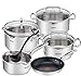 Tefal A859S8 9-Teiliges Induktion Topfset + Glasdeckel mit Siebfunktion + Suppenkelle und Einlage Pfanne, Hochwertig polierte Edelstahl Töpfe mit Siebdeckel, Antihaft Bratpfanne, 18/10 Stahl