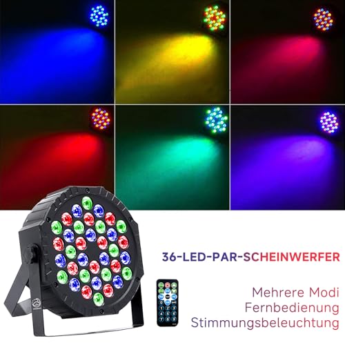 VYmaksran LED Par Strahler 36 LED RGB Bühnenlicht, DMX512 & Fernbedienung, 7 Lichtmodi mit Soundaktivierung, Discolicht Partylicht für DJ Bar Hochzeit Halloween Weihnachten, 4er Pack
