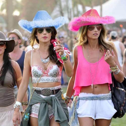 Image of SHENYI Glitter Cowgirl Hat with Heart Sunglasses Body Glitter Face Glitter Cowboy Hat for Women Men Music Festival Party