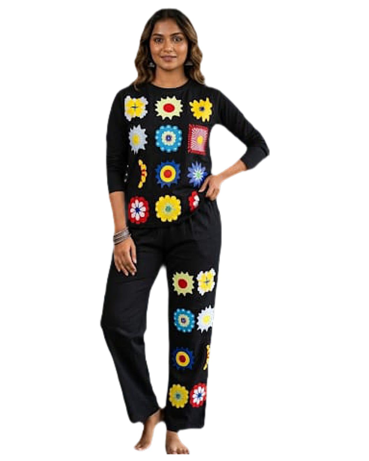 Women’s Black Cotton Blend Printed Night Suit Set | Full Sleeve Top & Pajama Set for Women | Stylish & Comfortable Loungewear/Sleepwear Set-picture-24