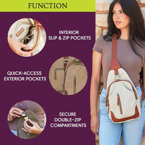 Antik Kraft Women's Samara Sling, Crossbody Sling Bag for Women, Durable Canvas with Vegan Leather Trim Chest Bag3