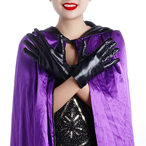 image for Rbenxia 1 Pair of Black Shiny Metallic Spandex Gloves Faux Leather Cro